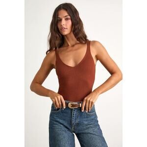 Lulus Rust Brown Ribbed Low-back Sleeveless Bodysuit